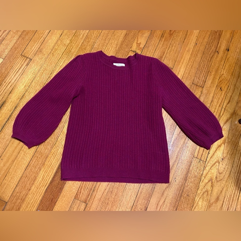 Velvet by Graham Spencer Cashmere Blend Fuchsia Sweater Ballon Sleeves Sz Small